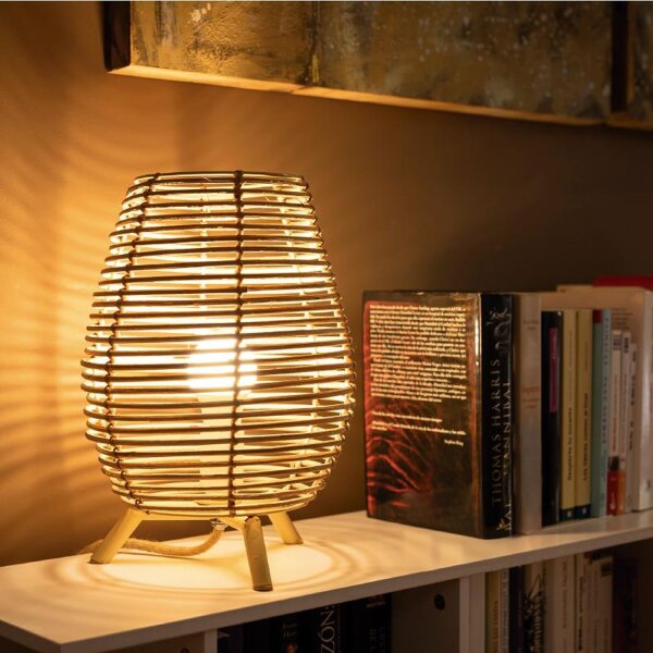 Lampe de table en rotin E27 H : 32,5 cm Trépied Boho TOKI