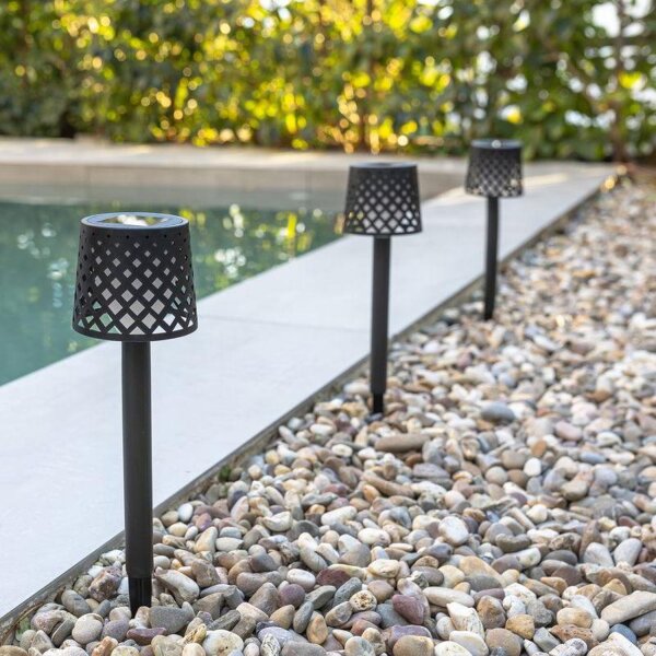 Lampe de jardin LED Piquet de terre 4 pièces Batterie solaire IP44 Noir