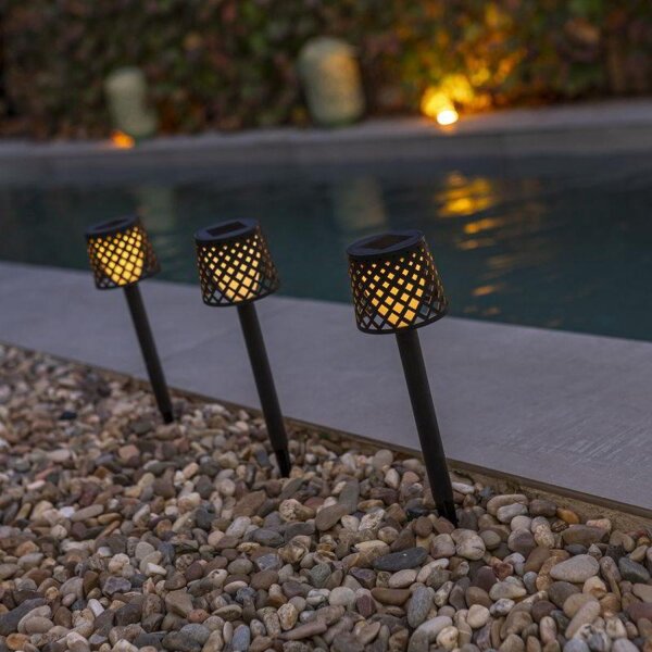 Lampe de jardin LED Piquet de terre 4 pièces Batterie solaire IP44 Noir
