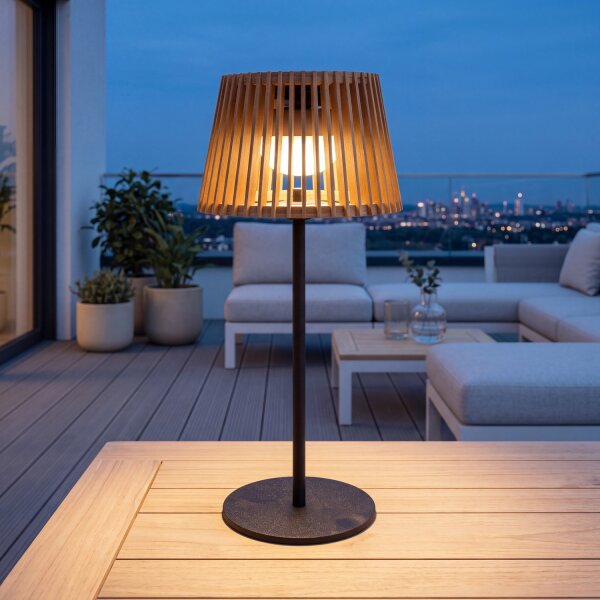 Tragbare LED Tischleuchte Solar Holz Metall 36 cm IP54 2700K