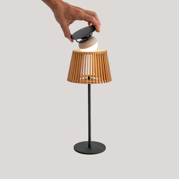 Tragbare LED Tischleuchte Solar Holz Metall 36 cm IP54 2700K