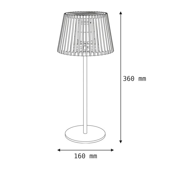 Tragbare LED Tischleuchte Solar Holz Metall 36 cm IP54 2700K