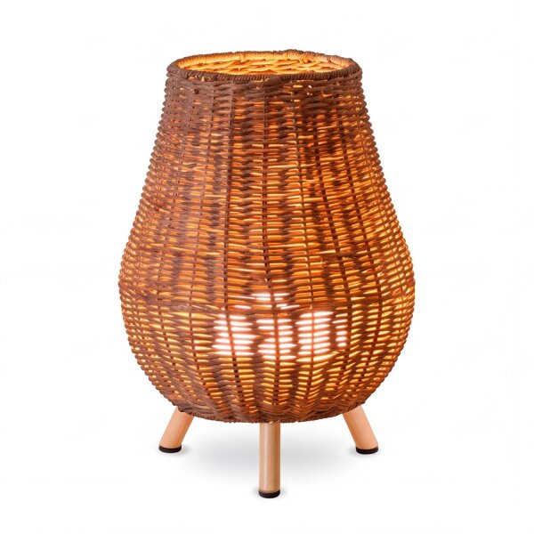 Tischleuchte LED kabellos Rattan Akku IP54 H: 32,5 cm dimmbar