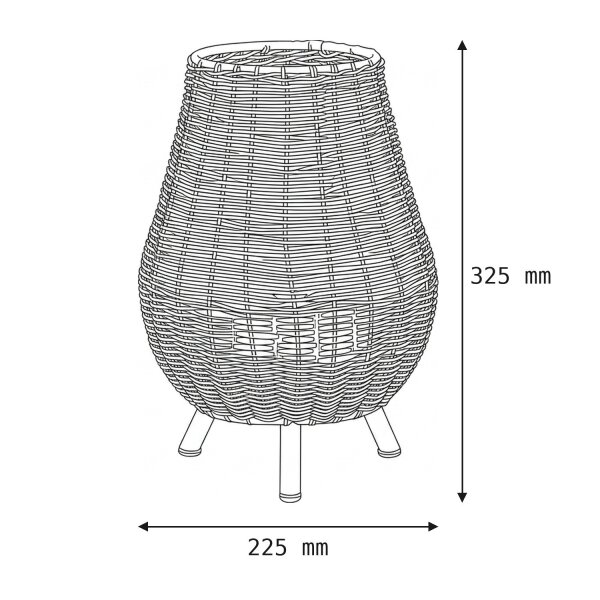Tischleuchte LED kabellos Rattan Akku IP54 H: 32,5 cm dimmbar