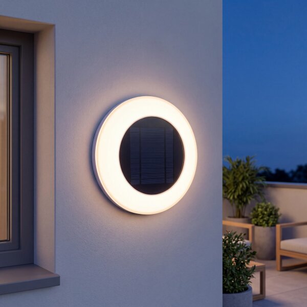 LED Solarleuchte Wand IP65 3500 K Ø 27 cm rund Fernbedienung