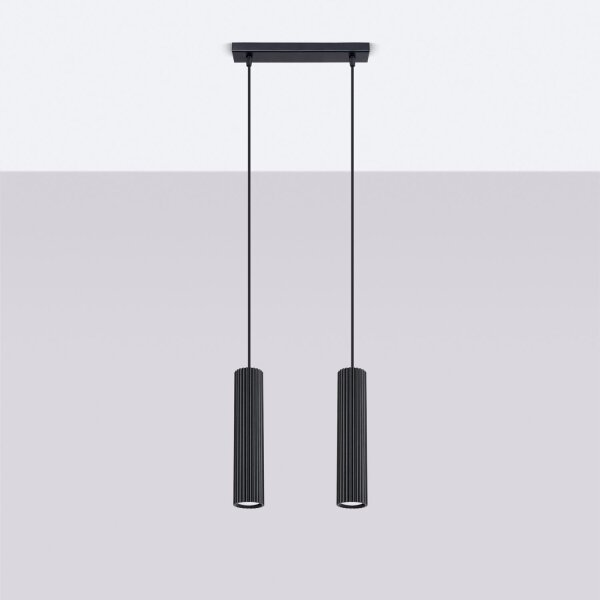 Suspension Noir L : 30 cm Aluminium GU10 2 flammes