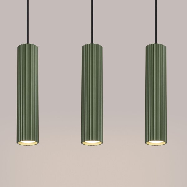 Lampe à suspendre en métal à 3 flammes GU10 L : 45 cm en vert Moderne