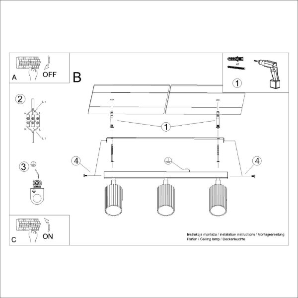 Deckenstrahler GU10 3-flammig Creme L:45 cm verstellbar