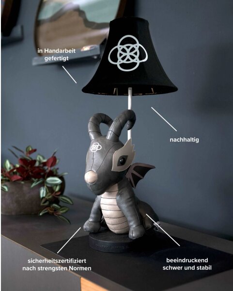 Adorable lampe de chambre denfant LED 58 cm Dragon Gris Noir