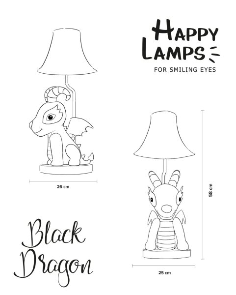 Adorable lampe de chambre denfant LED 58 cm Dragon Gris Noir