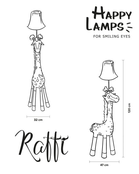Lampe pour enfants Girafe 126 cm brun beige blanc vegan LED
