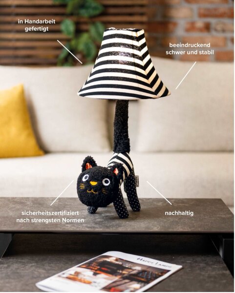 Lampe de table LED chat 51 cm noir blanc duveteux