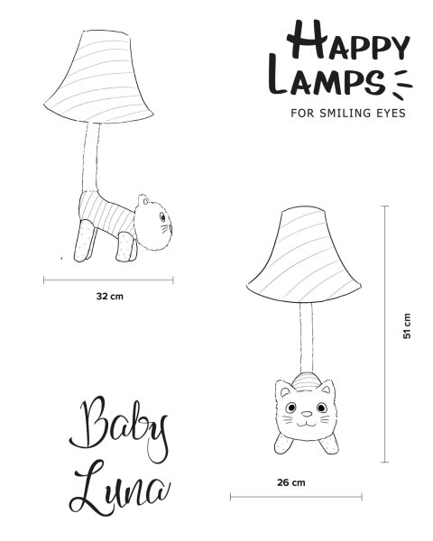 Lampe de table LED chat 51 cm noir blanc duveteux