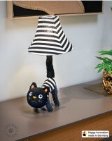 Lampe de table LED chat 51 cm noir blanc duveteux