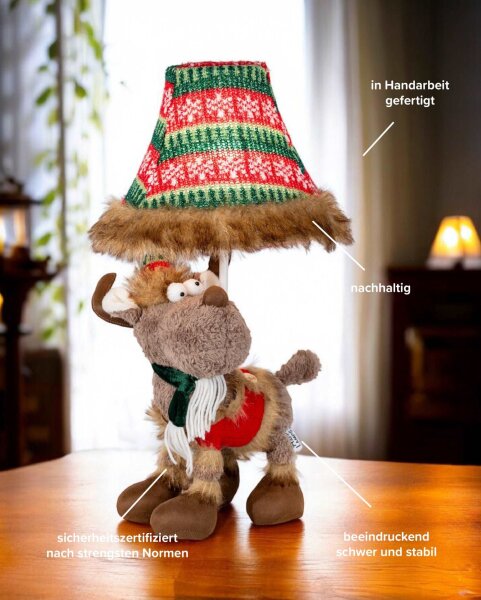 LED Tischlampe Weihnachten Rentier 51 cm Beige Rot Grün