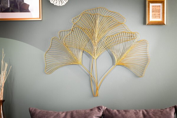 Décoration murale fer en or L : 90 cm Ginko feuille design asiatique