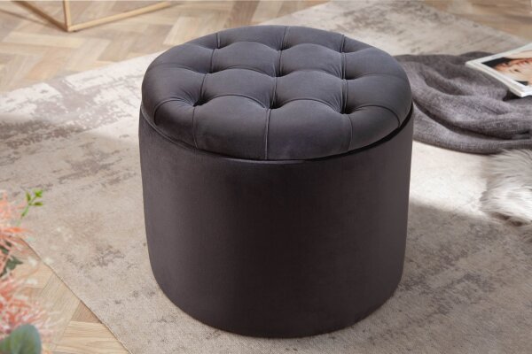 Pouf mit Stauraum Schwarz Samt Metall Ø 50 cm Chesterfield