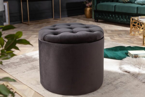 Pouf mit Stauraum Schwarz Samt Metall Ø 50 cm Chesterfield