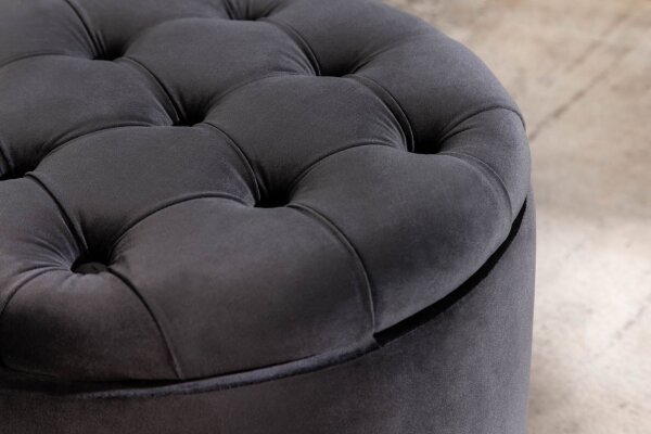 Pouf mit Stauraum Schwarz Samt Metall Ø 50 cm Chesterfield