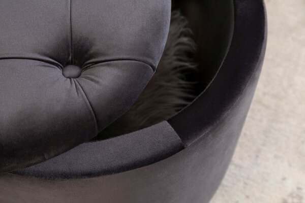 Pouf mit Stauraum Schwarz Samt Metall Ø 50 cm Chesterfield