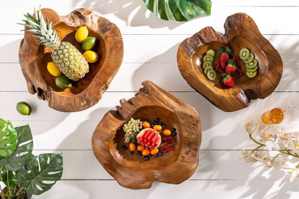Coupe décorative en bois de teck L : 50 cm pièce unique artisanale