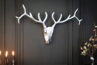 Wanddeko Geweih Hirsch aus Metall 98 cm breit in Silber
