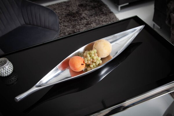 Coupe décorative en métal design feuille 60 cm de long en argent