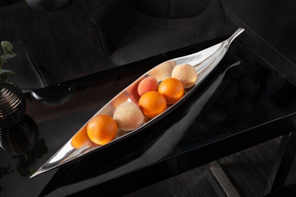 Dekoschale Silber aus Metall 80 cm lang Blatt Design