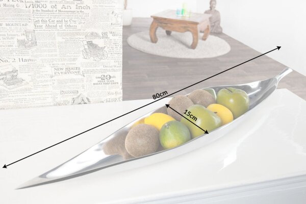 Dekoschale Silber aus Metall 80 cm lang Blatt Design