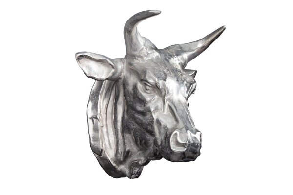 Wanddeko Stierkopf Metall in Silber B: 65 cm Jagdtrophäe