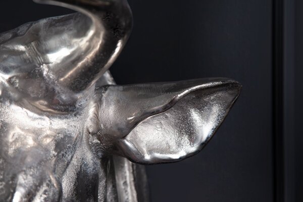 Wanddeko Stierkopf Metall in Silber B: 65 cm Jagdtrophäe