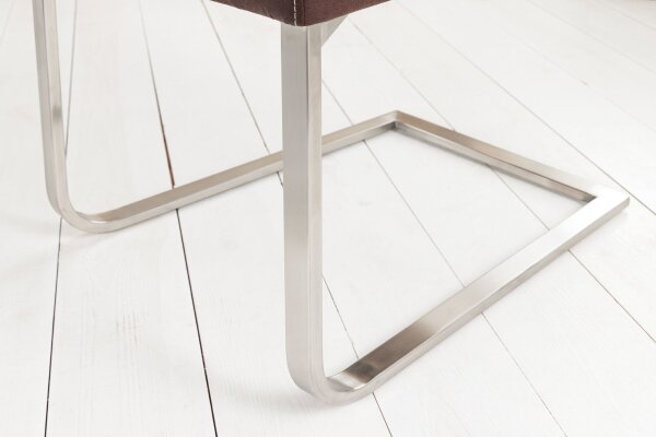 Chaise cantilever Marron Argent Tissu Métal Moderne Salle à manger