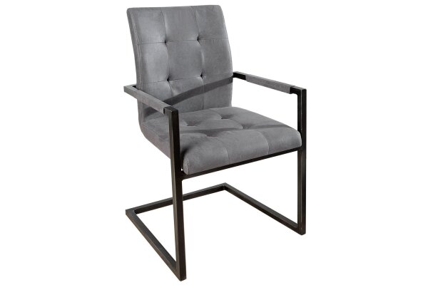 Chaise de salle à manger avec accoudoirs Gris Noir Tissu Métal