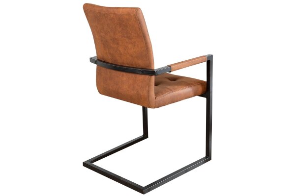 Chaise cantilever avec accoudoirs marron noir tissu fer