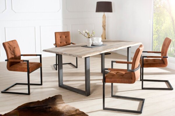 Chaise cantilever avec accoudoirs marron noir tissu fer