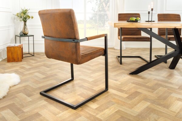 Freischwinger mit Armlehne Braun Schwarz Stoff Metall