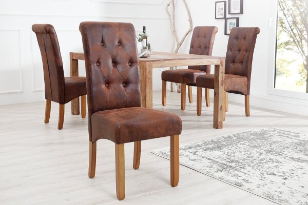 Chaise de salle à manger sans accoudoirs Marron style colonial Tissu bois