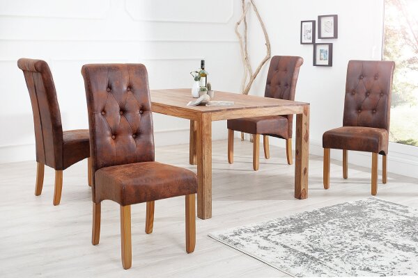 Chaise de salle à manger sans accoudoirs Marron style colonial Tissu bois