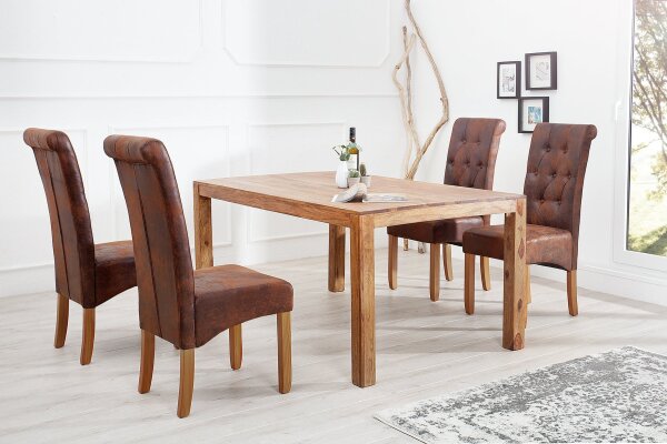 Chaise de salle à manger sans accoudoirs Marron style colonial Tissu bois