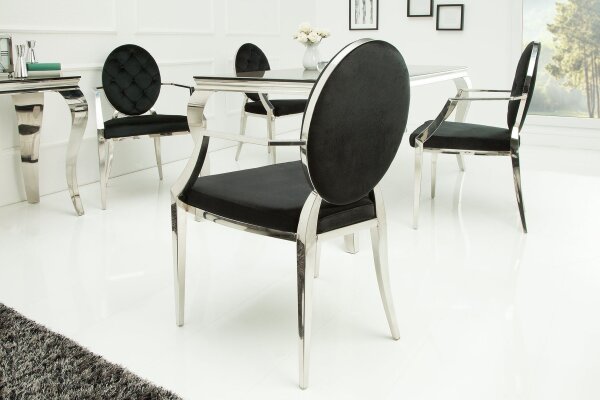 Chaise de salle à manger velours acier inoxydable noir argenté avec accoudoirs