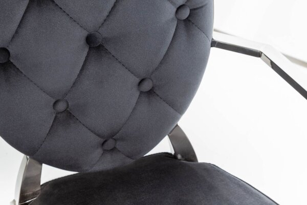 Chaise de salle à manger velours acier inoxydable noir argenté avec accoudoirs