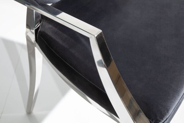 Chaise de salle à manger velours acier inoxydable noir argenté avec accoudoirs
