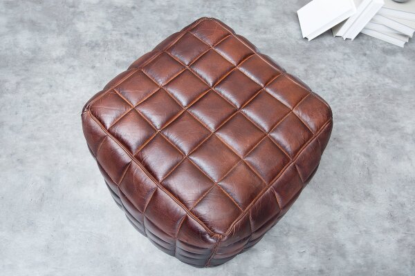 Hocker Leder Braun B: 40 cm Würfel mit Ziersteppung