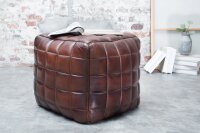 Hocker Leder Braun B: 40 cm Würfel mit Ziersteppung