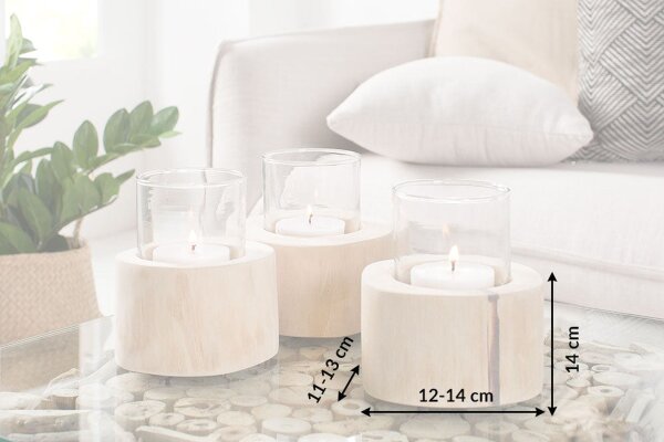 Set de 3 bougies chauffe-plat en teck, verre unique pour lextérieur et lintérieur