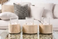 Set de 3 bougies chauffe-plat en teck, verre unique pour...