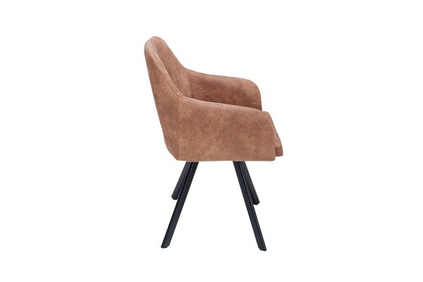 Chaise de salle à manger tissu métal marron noir avec accoudoirs
