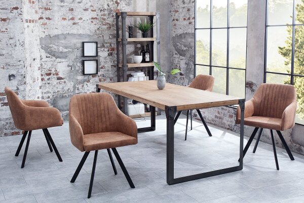Chaise de salle à manger tissu métal marron noir avec accoudoirs