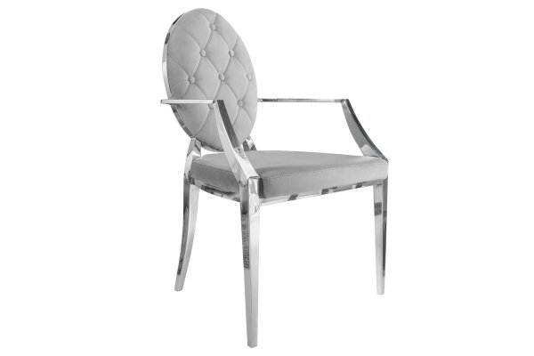 Chaise de salle à manger avec accoudoirs velours acier inoxydable gris argenté