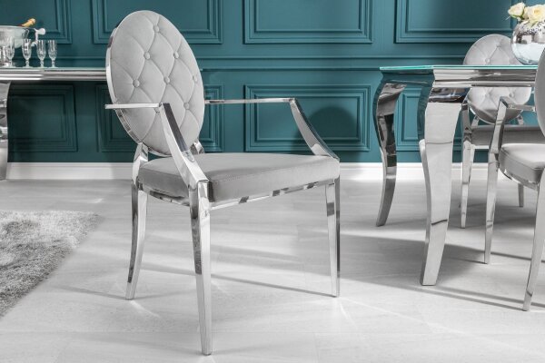 Chaise de salle à manger avec accoudoirs velours acier inoxydable gris argenté